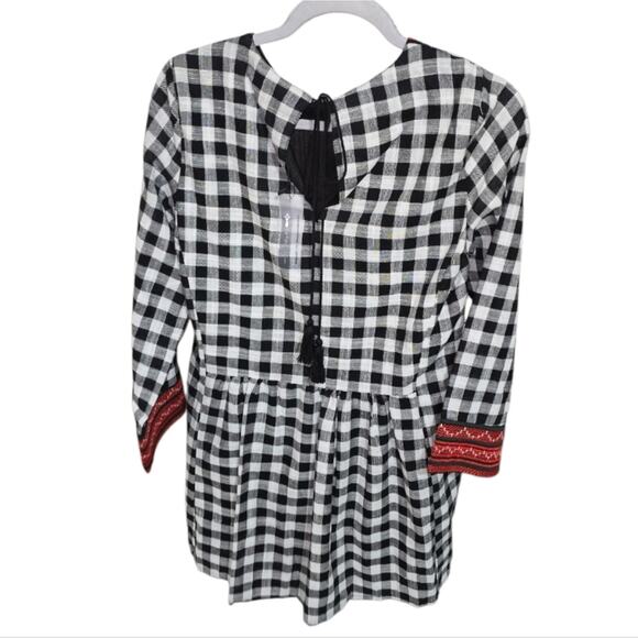 Nylon Black and White Checkered Dress with Red Embroidery Size Small New - Picture 4 of 8